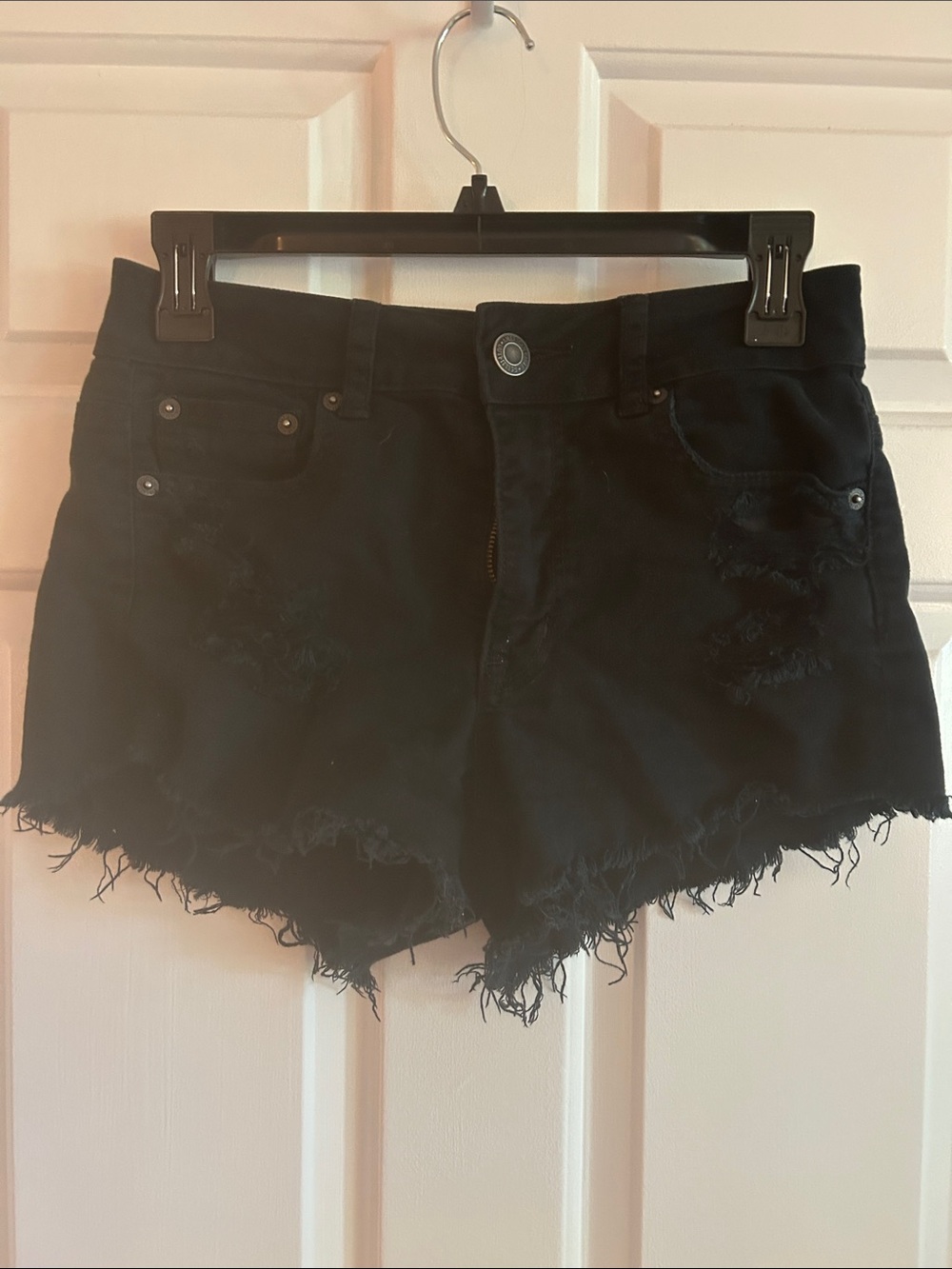 American Eagle Outfitters Black Distressed Frayed Hem Jean Shorts